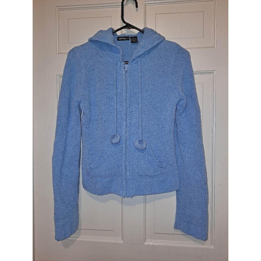 Women’s knit blue hooded jacket hoodie comfy soft travel party winter sport work